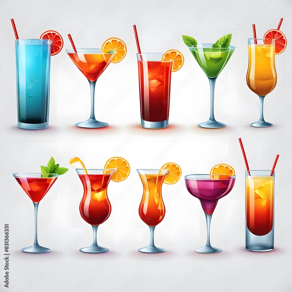 cocktail 3d icons set on white background
cocktail 3d icons set on white background