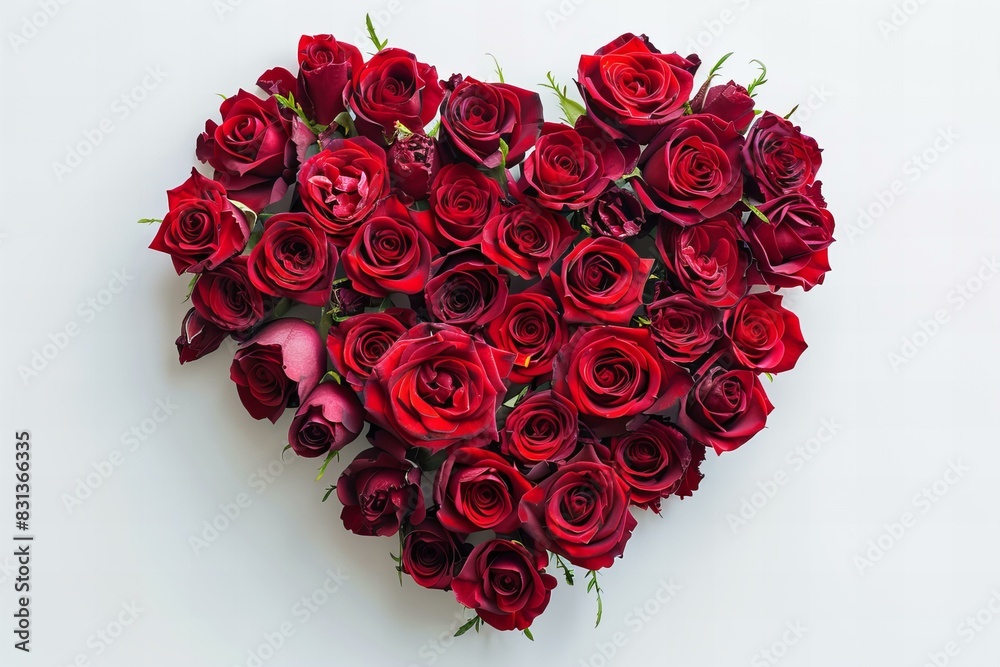 Heart arrangement red roses white surface Heart arrangement red roses white surface