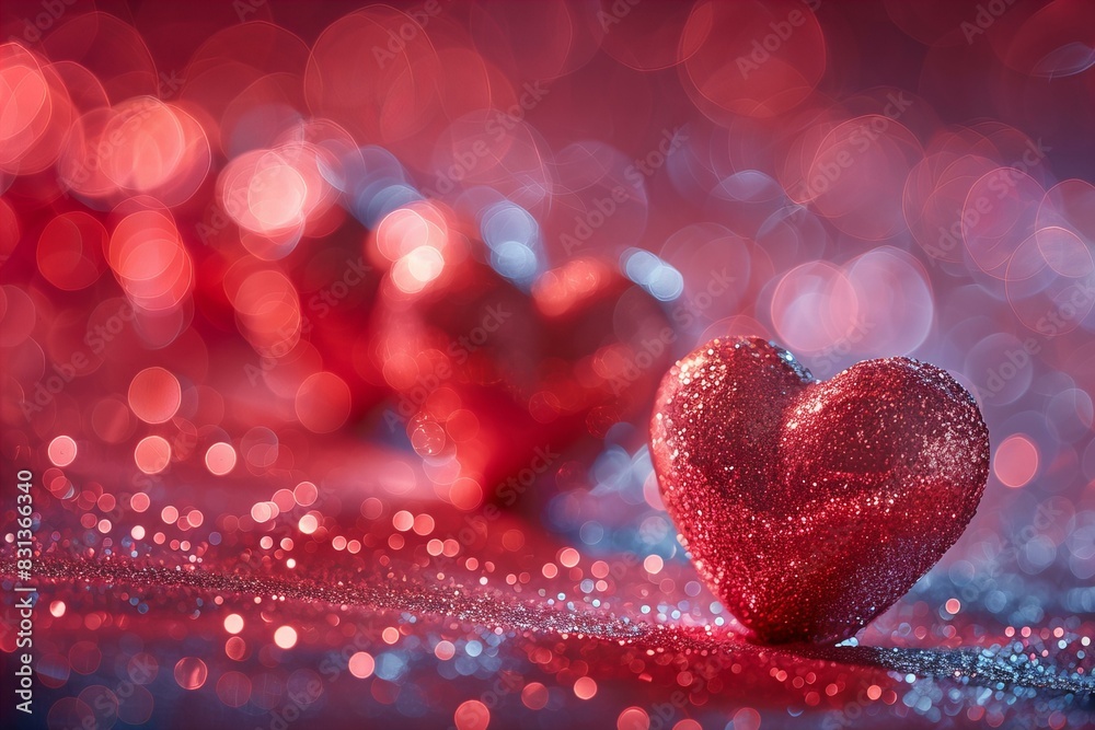 Red heart on shiny surface with blurred background Red heart on shiny surface with blurred background