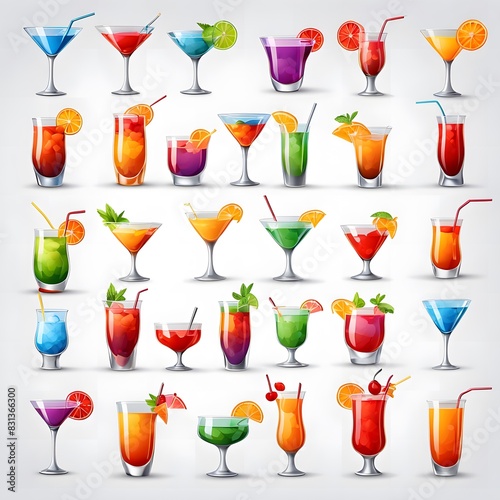 
cocktail 3d icons set on white background