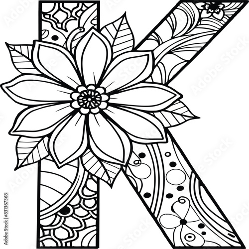 A flower and letter coloring page. alphabet letter with flower art work coloring pages background is a flower pattern.