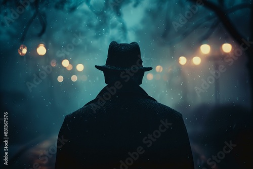 Man in hat and coat standing rain