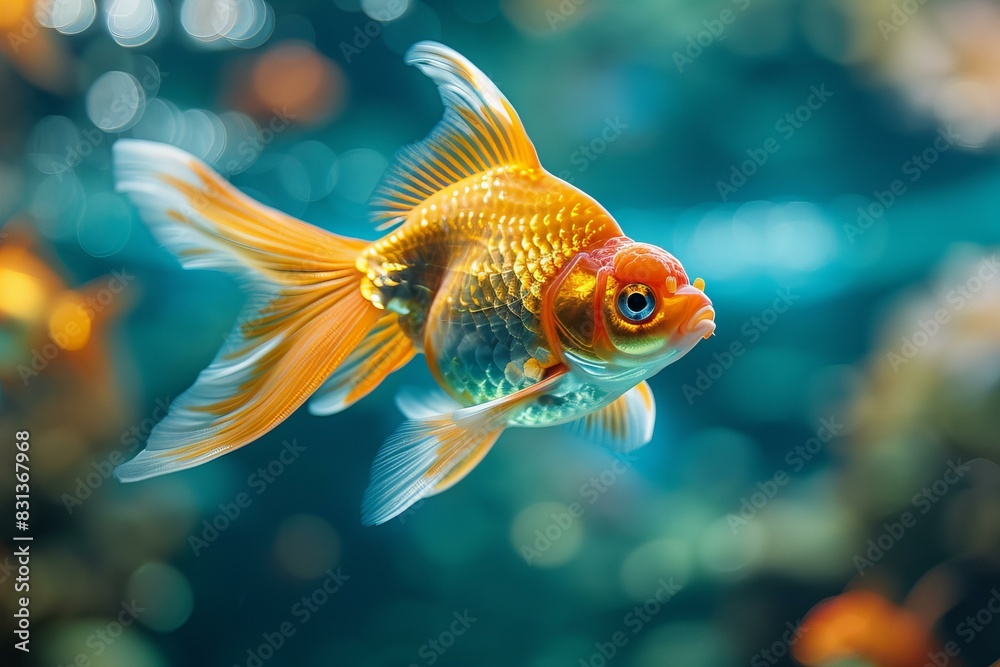 Goldfish swimming with others in tank Goldfish swimming with others in tank