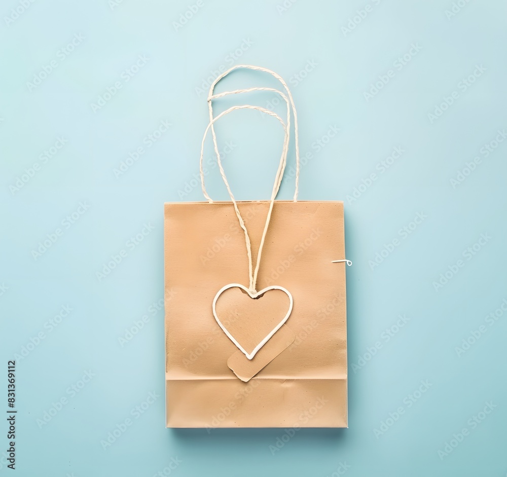 Small Kraft Paper Shopping Bag with Heart-Shaped Decoration