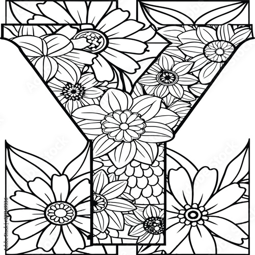 A flower and letter coloring page. alphabet letter with flower art work coloring pages background is a flower pattern.