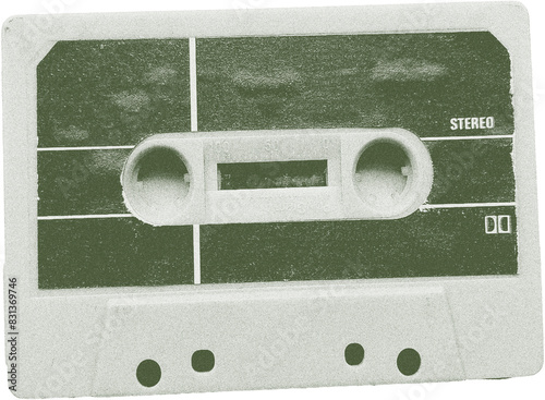 Analog media, cassettes and tapes, grunge style, pop, funk, rock, tape, 90s, 80s, lifestyle, music, collage, cutouts, halftone. Retro posters