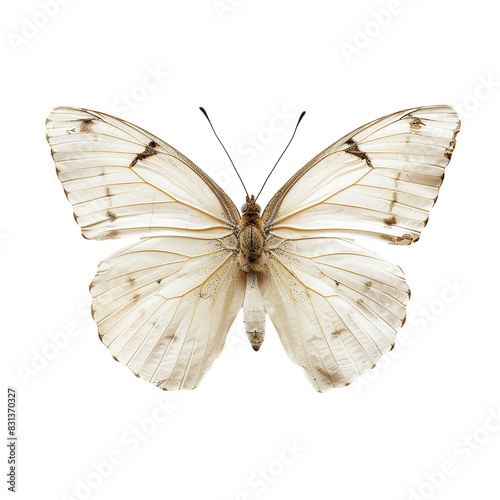 A blue morpho butterfly isolated on a white background in closeup detail photo
