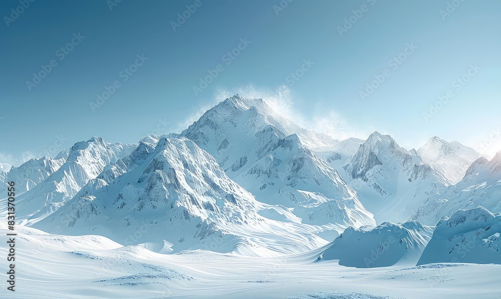 custom made wallpaper toronto digitalA snowcovered mountain range under a clear blue sky, with sunlight reflecting off the peaks, high contrast, photorealistic style,