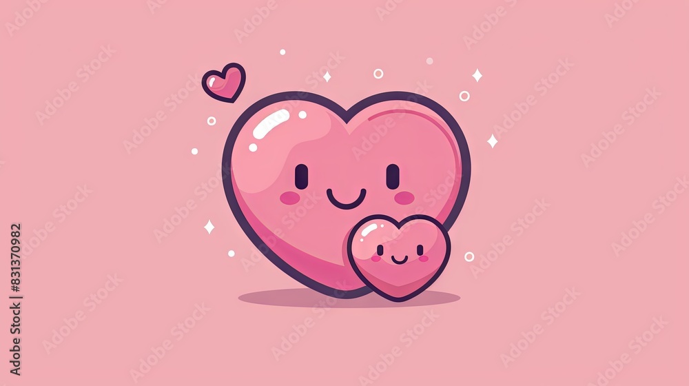A simple flat logo of an adorable pink heart embracing a smaller solid magenta shape, cute and dreamy, with a pink background. A simple flat logo of an adorable pink heart embracing a smaller solid magenta shape, cute and dreamy, with a pink background.