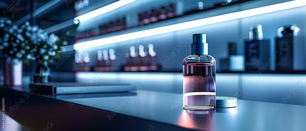 Photorealistic image of a luxury cosmetic bottle with a sleek design
