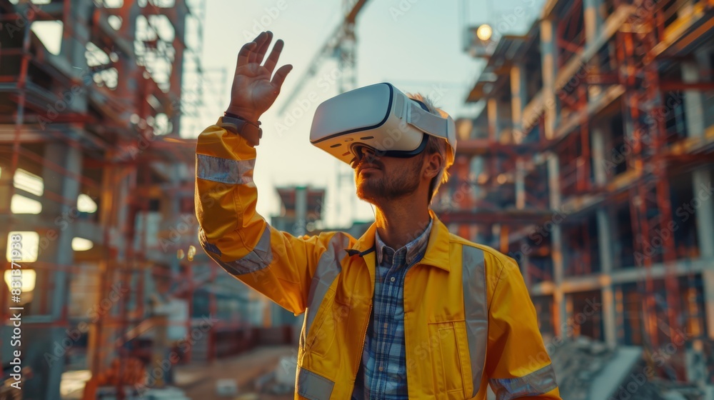 Realistic front-facing image of an engineer using VR headset Realistic front-facing image of an engineer using VR headset