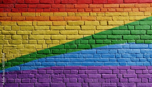 texture of a brick wall painted in the colors of the lgbt flag