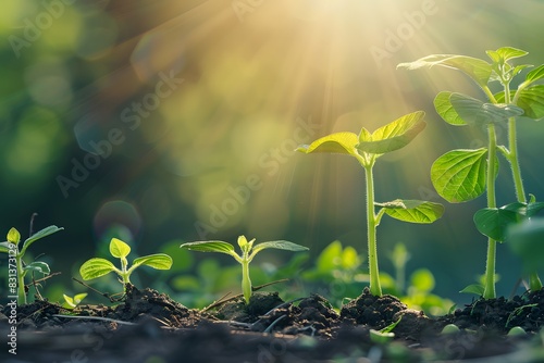 Soybean Seedling Sprout Growing with Sunlight on Green Background