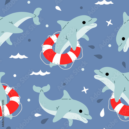 Vector seamless background pattern with dolphins for surface pattern design 