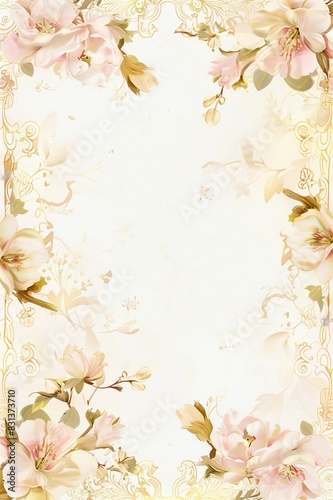 Beautifully designed menu background with light pastel flowers and golden accents