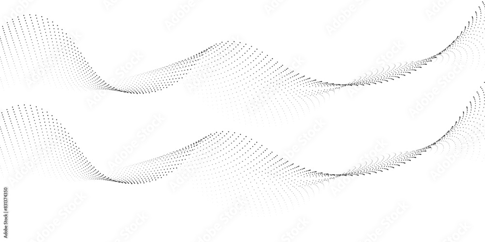 Abstract halftone flowing dots wave curved lines, frequency sound, technology curve dots lines. Digital future technology concept, science, banner, template, wallpaper, business, games. Vector Abstract halftone flowing dots wave curved lines, frequency sound, technology curve dots lines. Digital future technology concept, science, banner, template, wallpaper, business, games. Vector