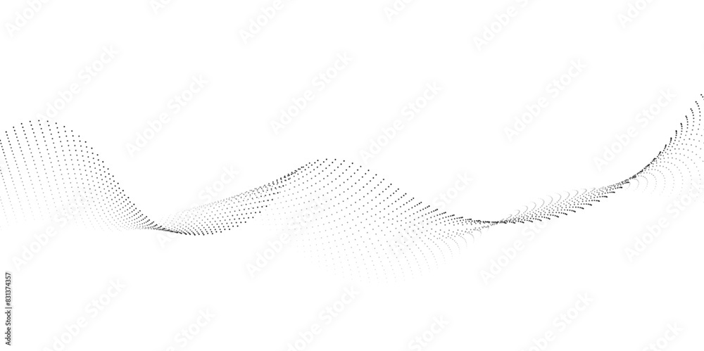 Fototapeta premium Abstract halftone flowing dots wave curved lines, frequency sound, technology curve dots lines. Digital future technology concept, science, banner, template, wallpaper, business, games. Vector