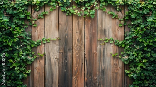 Plant framed wooden garden fence. fence with trees
