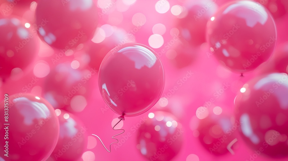 A whimsical scene of pink balloons floating in the air against a vibrant pink background, creating a festive and joyful ambiance. 32k, full ultra hd, high resolution