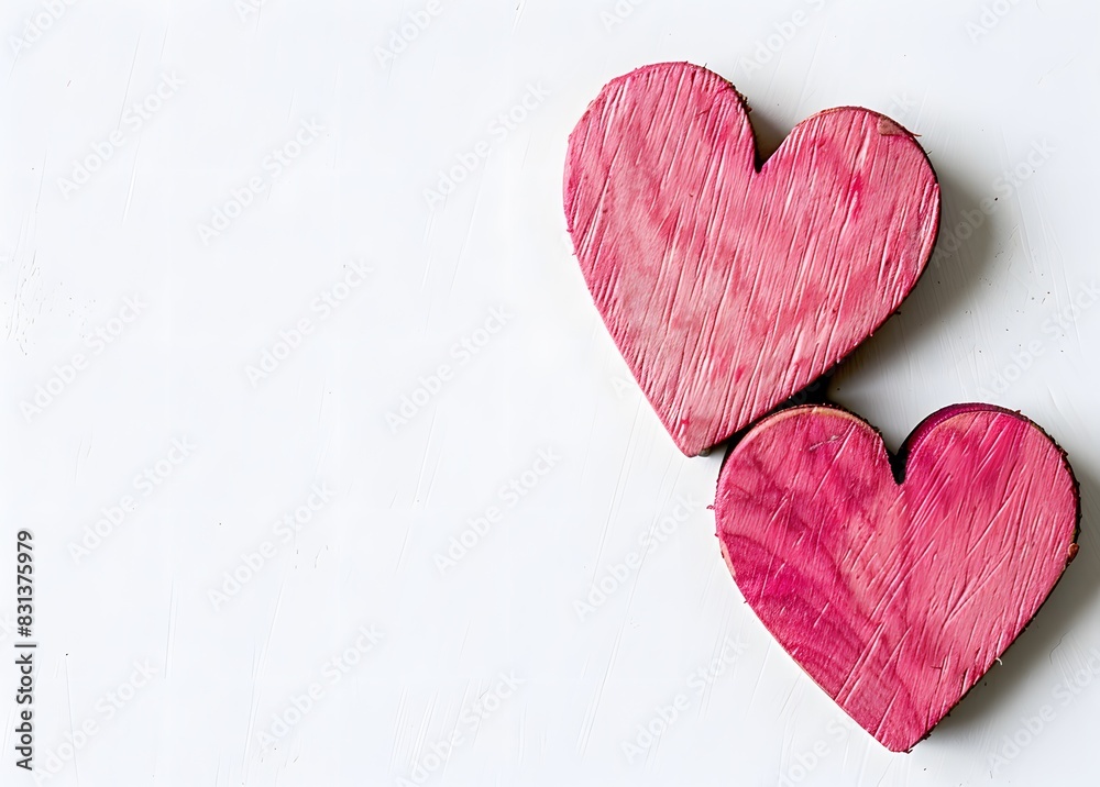 Two Pink Wooden Hearts on White Background Two Pink Wooden Hearts on White Background