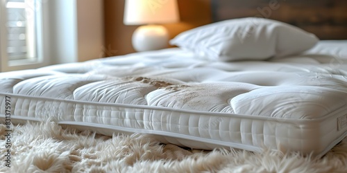 Clean dirty mattresses by treating stains with baking soda to remove saliva. Concept Mattress Cleaning, Stain Removal, Baking Soda Treatment, Saliva Stains photo