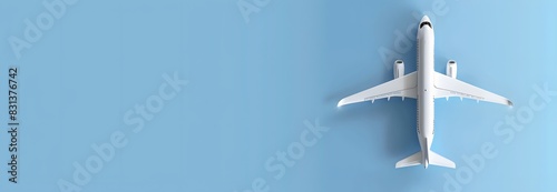 Minimalist Vector Travel Concept with White Airplane on Blue Background