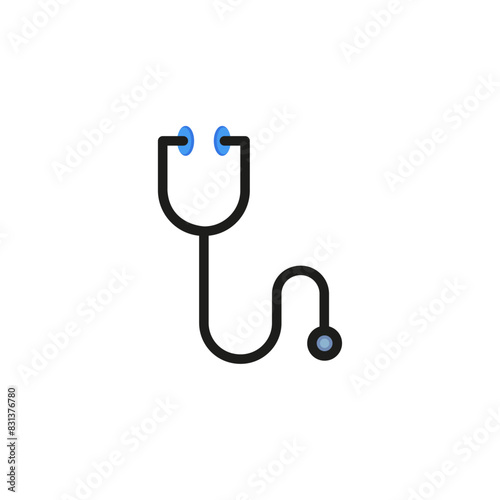 Stethoscope. Flat thin line illustration. Medical equipment, heartbeat, general practitioner. Doctor concept. For health, medicine, hospital