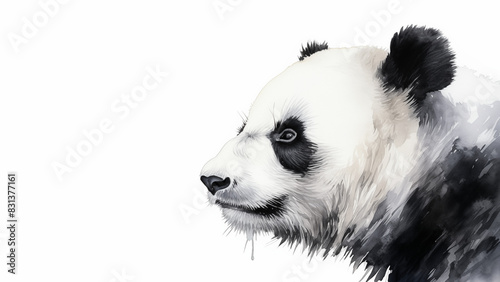 water color illustration of panda side view on white background