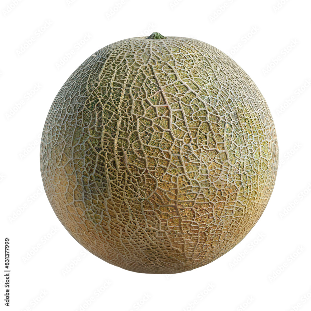 A ripe, whole cantaloupe melon on a white background