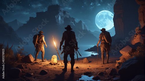 Beneath the moonlit sky, a band of intrepid adventurers embarks on a perilous quest to recover a lost artifact from the depths of an ancient tomb, Generative AI