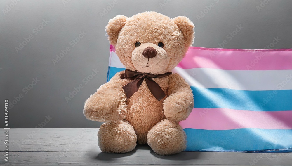 Obraz premium teddy bear on white background with transgender flag