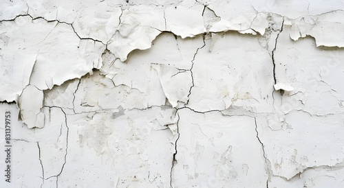 White Concrete Wall with Cracks and Worn Edges
