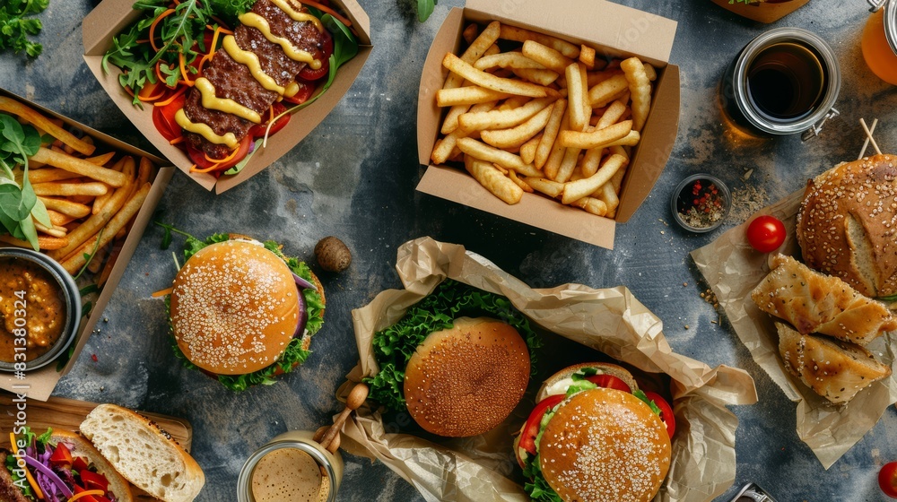 food delivery, fast food delivery, top view, copy space food delivery, fast food delivery, top view, copy space