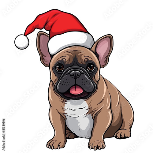 French Bulldog Wearing a Santa Hat Vector Illustration