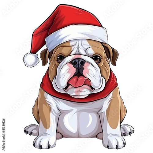 English Bulldog Wearing a Santa Hat Vector Illustration