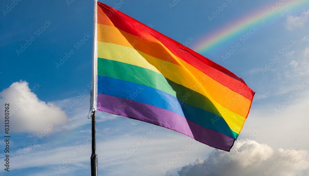 lgbt flag on a background of blue sky with a rainbow lgbt flag on a background of blue sky with a rainbow