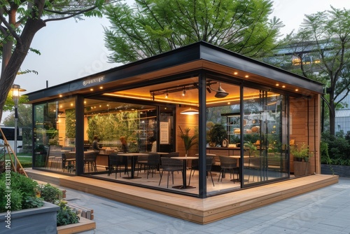 A small, modern building with a glass roof and wooden floors