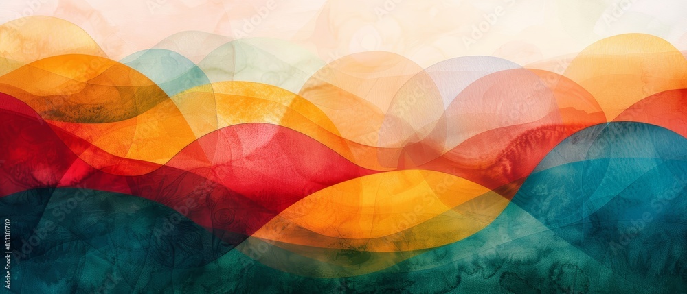 Abstract shapes in a wide frame, transforming from pale green to lively, rich hues, symbolizing a progression from sickness to wellness, rendered in watercolor with soft gradients Abstract shapes in a wide frame, transforming from pale green to lively, rich hues, symbolizing a progression from sickness to wellness, rendered in watercolor with soft gradients
