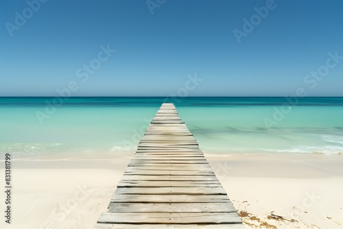 Wooden Pier on White Sand Beach with Turquoise Sea Water