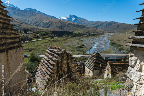 Necropolis near settlement Dargavs. Dargavs Village: City of the Dead. North Ossetia - Alania Republic, Russia. photo