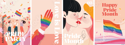 Gay pride month poster design collection. Set of banners for LGBTQ pride celebration
