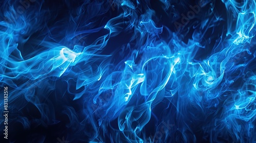 Abstract background with neon blue flames of fire with dark background