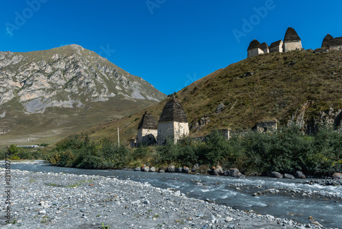 Necropolis near settlement Dargavs. Dargavs Village: City of the Dead. North Ossetia - Alania Republic, Russia. photo