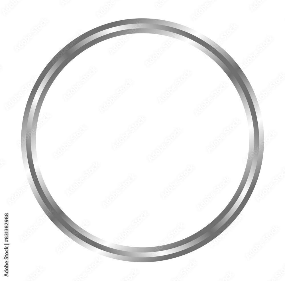 Metal silver round frame isolated on transparent background. PNG