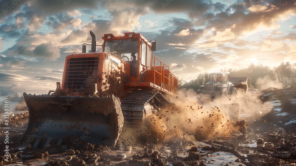 Bulldozer Digging Through Large Pile of Rubble Bulldozer Digging Through Large Pile of Rubble