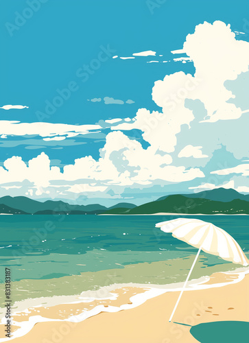 beach with umbrellas
