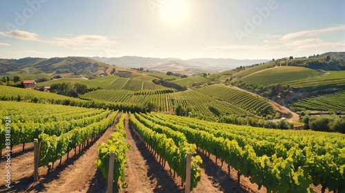 Wallpaper Mural Idyllic illustration of a sun-drenched vineyard nestled in rolling hills, where grapevines stretch as far as the eye can see and the air is filled with the aroma of ripening fruit, Generative AI Torontodigital.ca