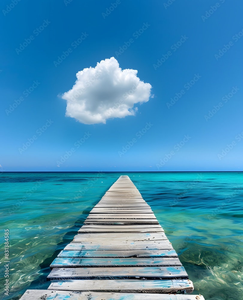 Long Wooden Pier Leading to Clear Turquoise Ocean