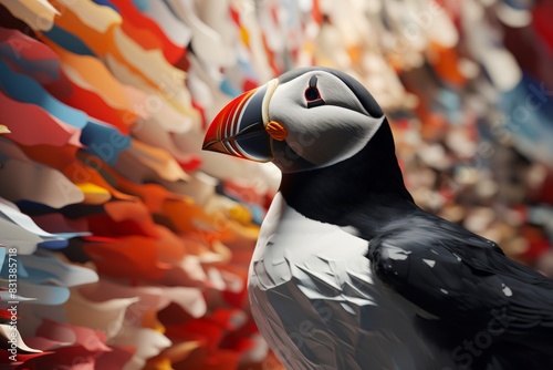 Abstract puffin illustration with geometric backdrop for a harmonious artistic display