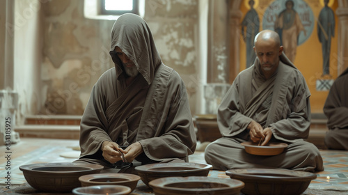 Monks praying in the temple